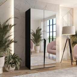 Arte Piano Iii Hinged Door Wardrobe 100Cm - Black Mirrored Two-Door Wardrobe With Rail And Shelf - thumbnail 1