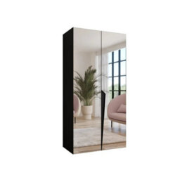 Arte Piano Iii Hinged Door Wardrobe 100Cm - Black Mirrored Two-Door Wardrobe With Rail And Shelf - thumbnail 2