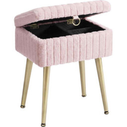 Storage Vanity Stool, Upholstered Dressing Table Chair With Metal Legs And Adjustable Feet, Jelly Pink - thumbnail 6