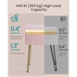 Storage Vanity Stool, Upholstered Dressing Table Chair With Metal Legs And Adjustable Feet, Jelly Pink - thumbnail 5