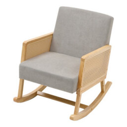 Thehotsale Linen Wooden Rattan Rocking Chair With Wood Frame Upholstered Recliner Armchair Rocker Lounge Chair Grey - thumbnail 4