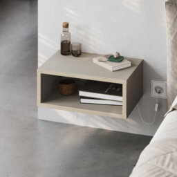 Decortie Brik Modern Floating Bedside Table Nightstand Wall-Mounted Led Lights 45Cm Sandstone, Sonoma Oak Bedroom - thumbnail 1