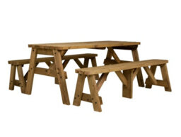 Arbor Garden Solutions Victoria Wooden Picnic Bench And Table Set, Rounded Outdoor Dining Set (8Ft, Rustic Brown) - thumbnail 1