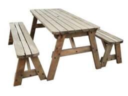 Arbor Garden Solutions Victoria Wooden Picnic Bench And Table Set, Rounded Outdoor Dining Set (8Ft, Rustic Brown) - thumbnail 4