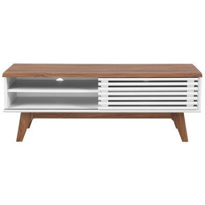 Beliani Tv Stand White And Dark Wood For Tvs Up To 53 Inch, 4 Shelves, Matt Finish - image 1