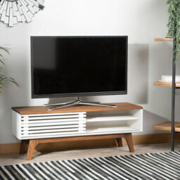 Beliani Tv Stand White And Dark Wood For Tvs Up To 53 Inch, 4 Shelves, Matt Finish - thumbnail 2