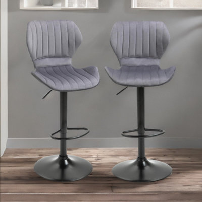 Rafaelo Mobilia Grey Retro Velvet Bar Stools Set Of 2 With Adjustable Height & Swivel - image 1