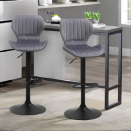 Rafaelo Mobilia Grey Retro Velvet Bar Stools Set Of 2 With Adjustable Height & Swivel - thumbnail 2
