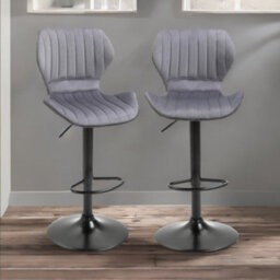 Rafaelo Mobilia Grey Retro Velvet Bar Stools Set Of 2 With Adjustable Height & Swivel - thumbnail 1