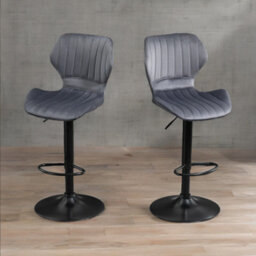 Rafaelo Mobilia Grey Retro Velvet Bar Stools Set Of 2 With Adjustable Height & Swivel - thumbnail 6