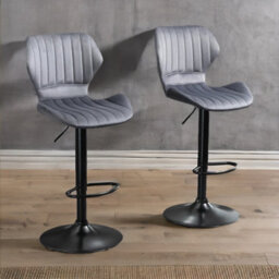 Rafaelo Mobilia Grey Retro Velvet Bar Stools Set Of 2 With Adjustable Height & Swivel - thumbnail 7