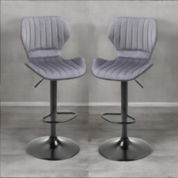 Rafaelo Mobilia Grey Retro Velvet Bar Stools Set Of 2 With Adjustable Height & Swivel - thumbnail 4