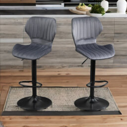 Rafaelo Mobilia Grey Retro Velvet Bar Stools Set Of 2 With Adjustable Height & Swivel - thumbnail 5