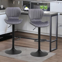 Rafaelo Mobilia Grey Retro Velvet Bar Stools Set Of 2 With Adjustable Height & Swivel - thumbnail 8