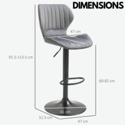 Rafaelo Mobilia Grey Retro Velvet Bar Stools Set Of 2 With Adjustable Height & Swivel - thumbnail 9