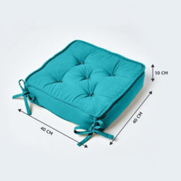 Homescapes Teal Cotton Dining Chair Booster Cushion - thumbnail 2
