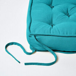 Homescapes Teal Cotton Dining Chair Booster Cushion - thumbnail 6
