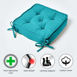 Homescapes Teal Cotton Dining Chair Booster Cushion - thumbnail 3