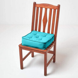 Homescapes Teal Cotton Dining Chair Booster Cushion - thumbnail 7