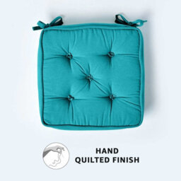 Homescapes Teal Cotton Dining Chair Booster Cushion - thumbnail 4