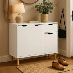 White Modern Wooden Sideboard Storage Cabinet With For Small Space Organization - thumbnail 6