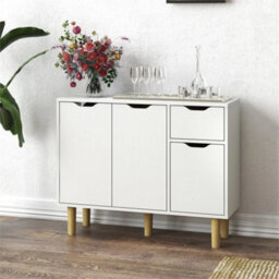 White Modern Wooden Sideboard Storage Cabinet With For Small Space Organization - thumbnail 4