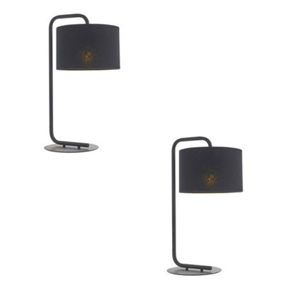2 Pack Satin Black Table Lamp - 23Cm Fabric Cylinder Shade - Bedroom Desk Light - image 1