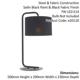 2 Pack Satin Black Table Lamp - 23Cm Fabric Cylinder Shade - Bedroom Desk Light - thumbnail 2