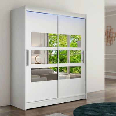Wardrobe With Sliding And Mirrored Door Westa Vii 150 White Led Lights Rgb - image 1