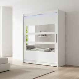 Wardrobe With Sliding And Mirrored Door Westa Vii 150 White Led Lights Rgb - thumbnail 2