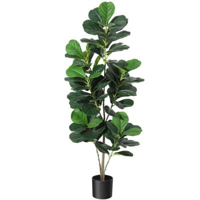 Artificial Fiddle Leaf Fig Tree Wooden Trunk , Large Realistic Artificial Plant - image 1