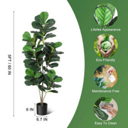 Artificial Fiddle Leaf Fig Tree Wooden Trunk , Large Realistic Artificial Plant - thumbnail 2