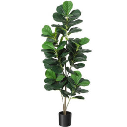 Artificial Fiddle Leaf Fig Tree Wooden Trunk , Large Realistic Artificial Plant - thumbnail 1