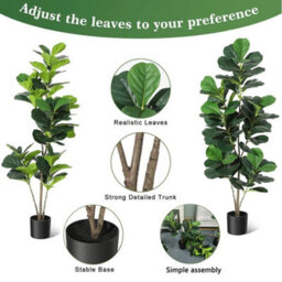 Artificial Fiddle Leaf Fig Tree Wooden Trunk , Large Realistic Artificial Plant - thumbnail 5
