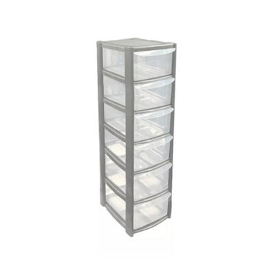 6 Drawer Mini Silver Plastic Tower Storage Compact, Durable & Stylish Desktop Organizer For Home, Office, Or School
