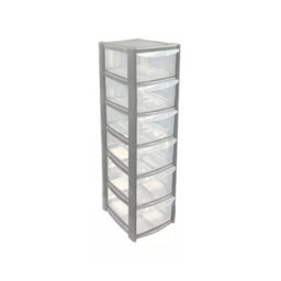 6 Drawer Mini Silver Plastic Tower Storage Compact, Durable & Stylish Desktop Organizer For Home, Office, Or School