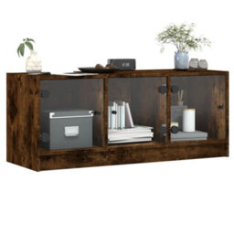 Berkfield Classic Tv Cabinet With Glass Doors Smoked Oak 102X37X42 Cm - thumbnail 4