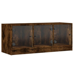 Berkfield Classic Tv Cabinet With Glass Doors Smoked Oak 102X37X42 Cm