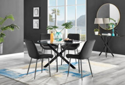 Furniturebox Uk Novara Black Leg 120Cm Round Glass Dining Table & 4 Black Pesaro Black Leg Chairs - thumbnail 1