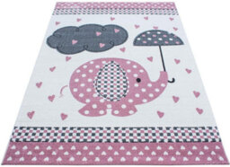 Bravich Pink Baby Elephant Hearts Rug - Kids - 120X170Cm - thumbnail 2