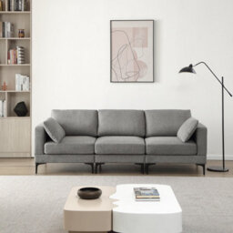 Modern 3-Seaters Dark Grey Fabric Sofa With Removal Cushions And Pillows