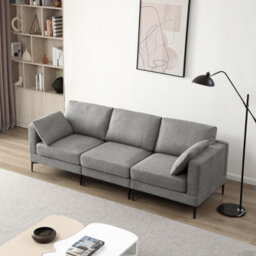 Modern 3-Seaters Dark Grey Fabric Sofa With Removal Cushions And Pillows - thumbnail 2