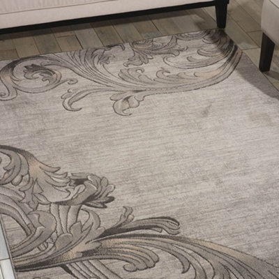 Graphite Floral Luxurious Modern Easy To Clean Rug For Bedroom & Living Room-117Cm X 178Cm