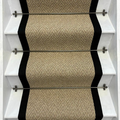 RainbowHome Andes Beige Herringbone Stair Runner With Black Cotton Border 70 X 700Cm - image 1