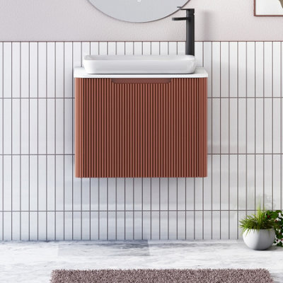 Royal Bathrooms Avenza 600mm Terracotta Clay Wall Hung Bathroom Countertop Vanity Unit 1 Drawer With Qubix Basin - image 1