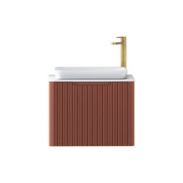 Royal Bathrooms Avenza 600mm Terracotta Clay Wall Hung Bathroom Countertop Vanity Unit 1 Drawer With Qubix Basin - thumbnail 6