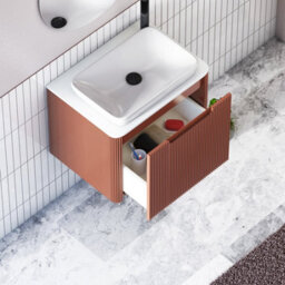 Royal Bathrooms Avenza 600mm Terracotta Clay Wall Hung Bathroom Countertop Vanity Unit 1 Drawer With Qubix Basin - thumbnail 5