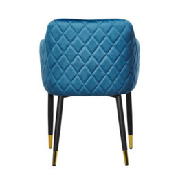 Life Interiors Set Of 2 Blue Verona Velvet Dining Chairs With Quilted Back & Black Legs - Modern Accent Chair With Gold Foot Tips - thumbnail 4