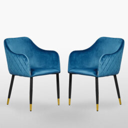 Life Interiors Set Of 2 Blue Verona Velvet Dining Chairs With Quilted Back & Black Legs - Modern Accent Chair With Gold Foot Tips - thumbnail 1