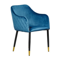 Life Interiors Set Of 2 Blue Verona Velvet Dining Chairs With Quilted Back & Black Legs - Modern Accent Chair With Gold Foot Tips - thumbnail 2